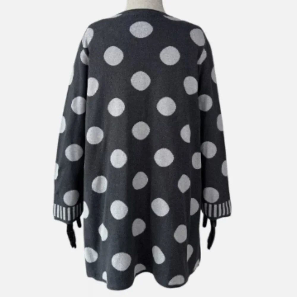 Gudrun Sjoden Long Cardigan Gray White Button Polka Dot - Picture 2 of 3